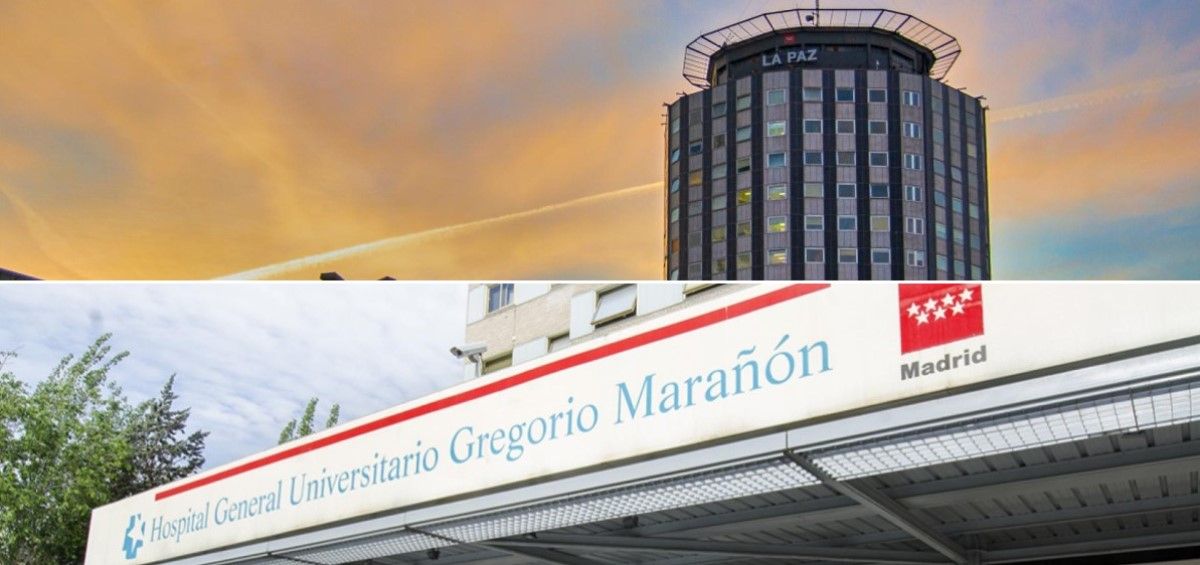 Arriba, el Hospital La Paz, y abajo, el Gregorio Marañón, ambos de Madrid. (Fotomontaje. ConSalud.es)