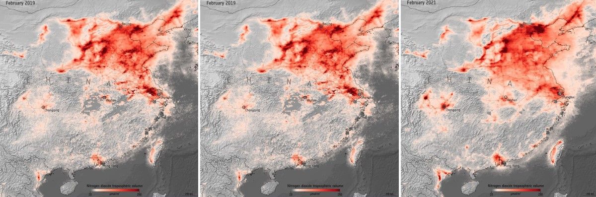 Impacto del confinamiento en China. (Foto. ESA)