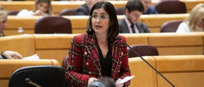 Carolina Darias, ministra de Sanidad, interviniendo en el Senado (Foto: PSOE)
