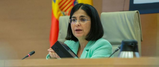 Carolina Darias, ministra de Sanidad, interviniendo en la Comisión de Sanidad del Congreso de los Diputados (Foto: Congreso)