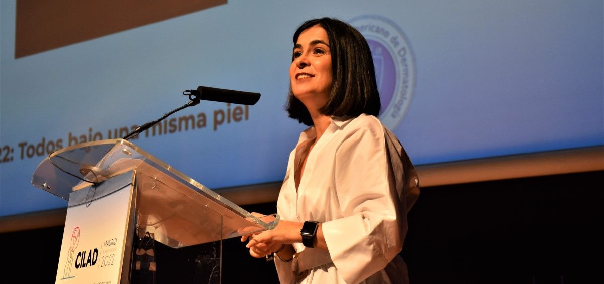 La ministra de Sanidad, Carolina Darias, durante el XXIII Congreso Ibero Latino Americano de Dermatología. (Foto. Ministerio de Sanidad)