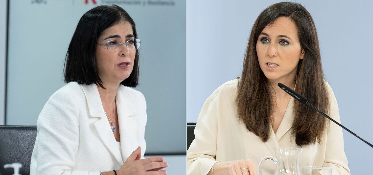 La ministra de Sanidad, Carolina Darias (iz), junto a la ministra de Derechos Sociales y Agenda 2030, Ione Belarra (d) (Montaje: ConSalud.es)