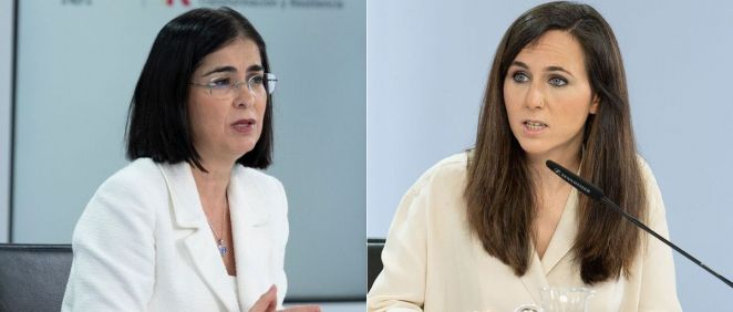 La ministra de Sanidad, Carolina Darias (iz), junto a la ministra de Derechos Sociales y Agenda 2030, Ione Belarra (d) (Montaje: ConSalud.es)