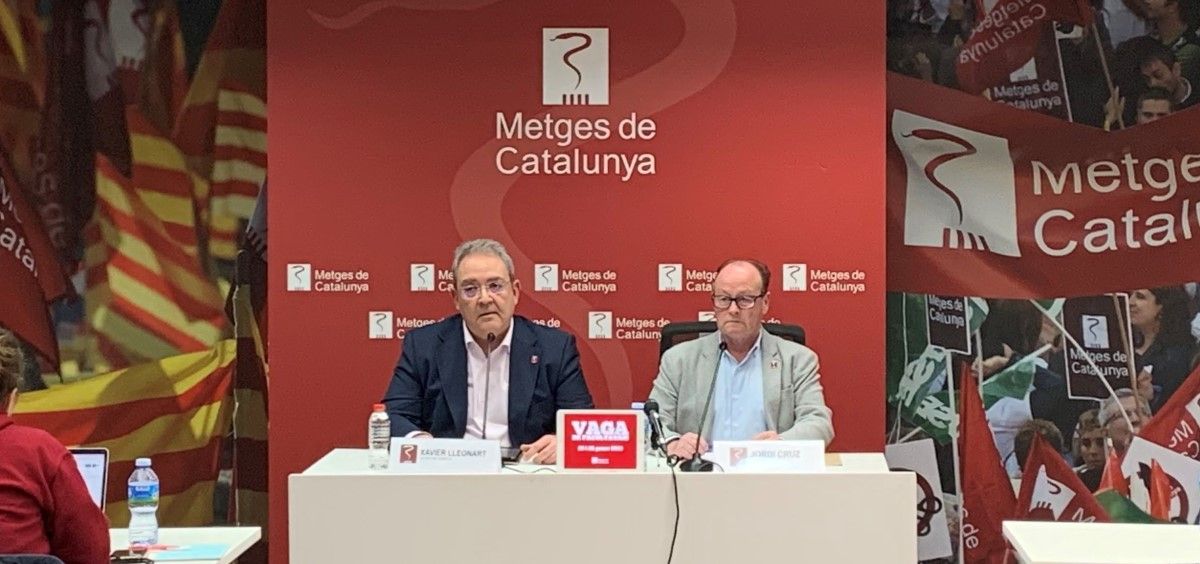 El secretario general y el presidente de Metges de Catalunya, Xavier Lleonart y Jordi Cruz, respectivamente. (Foto. Metges de Catalunya)