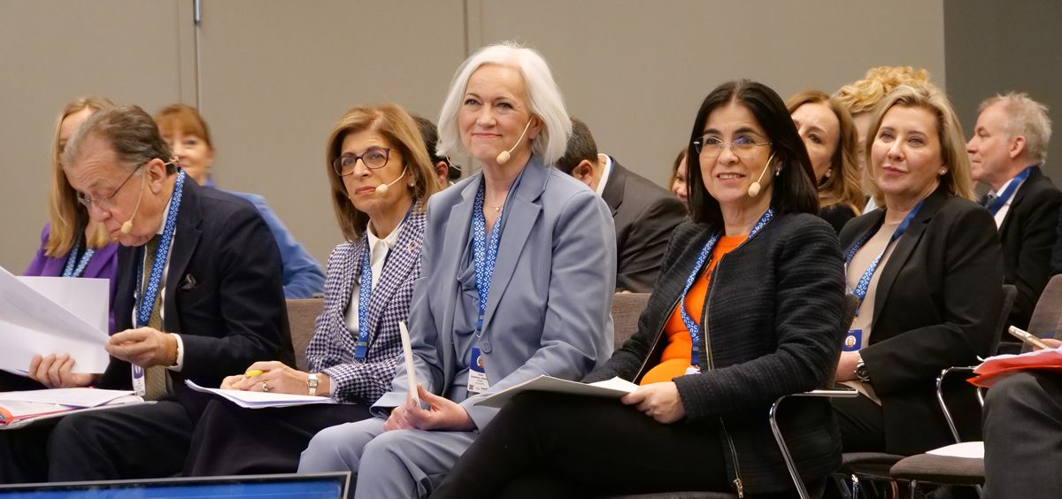 La ministra Carolina Darias en la sesión inaugural del encuentro sobre alto nivel del cáncer en Estocolmo. (Foto: Ministerio de Sanidad)