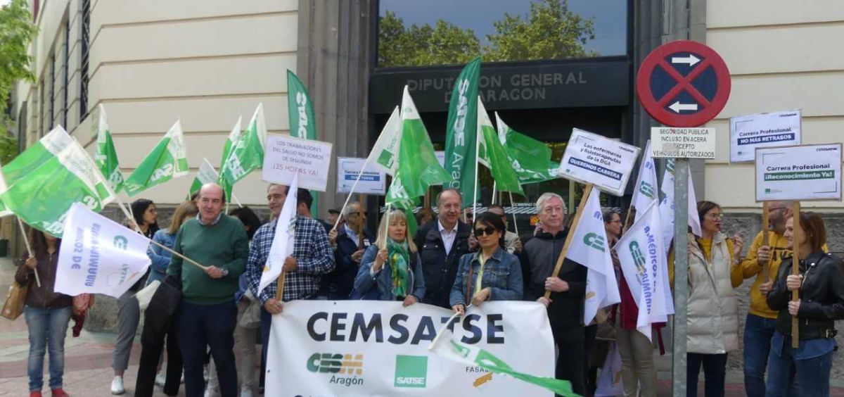 Concentración de CEMSATSE en Aragón. (Foto: CEMSATSE)