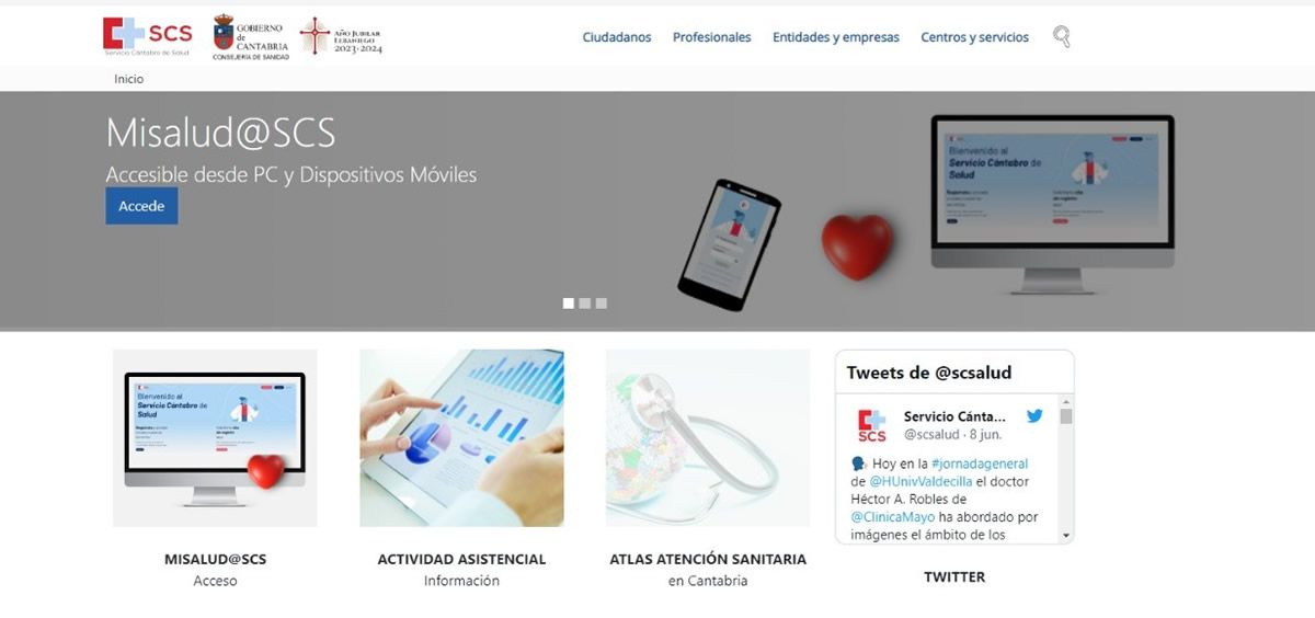 Imagen de la nueva web del SCS  (Foto: Gobierno de Cantabria)