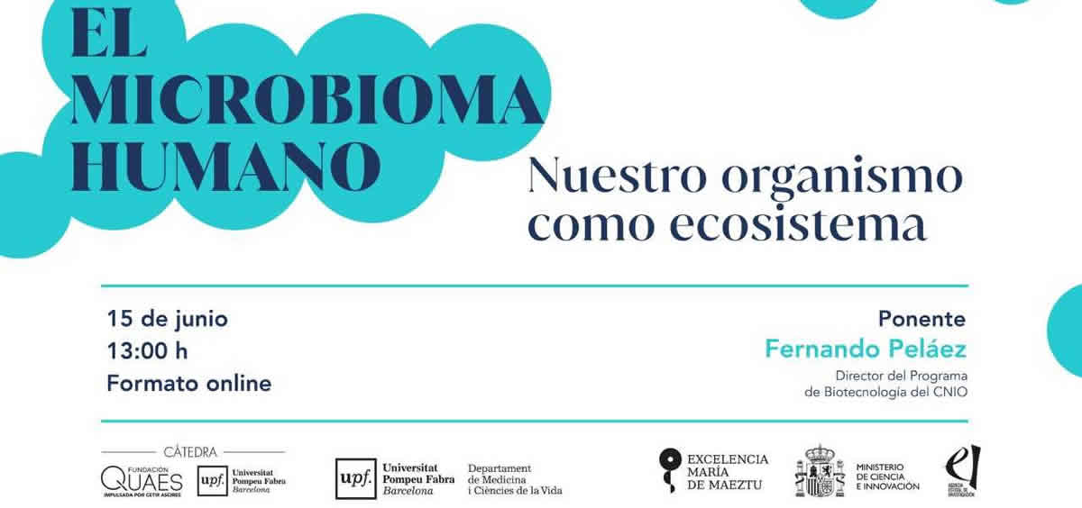 Cartel promocional de la conferencia "El microbioma humano: nuestro organismo como ecosistema" (Foto: Fundación QUAES)