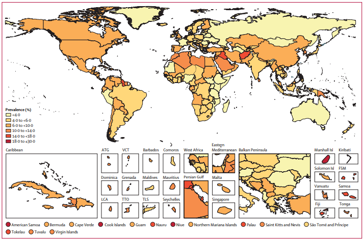Gráfico del estudio sobre la prevalencia de la diabetes por países