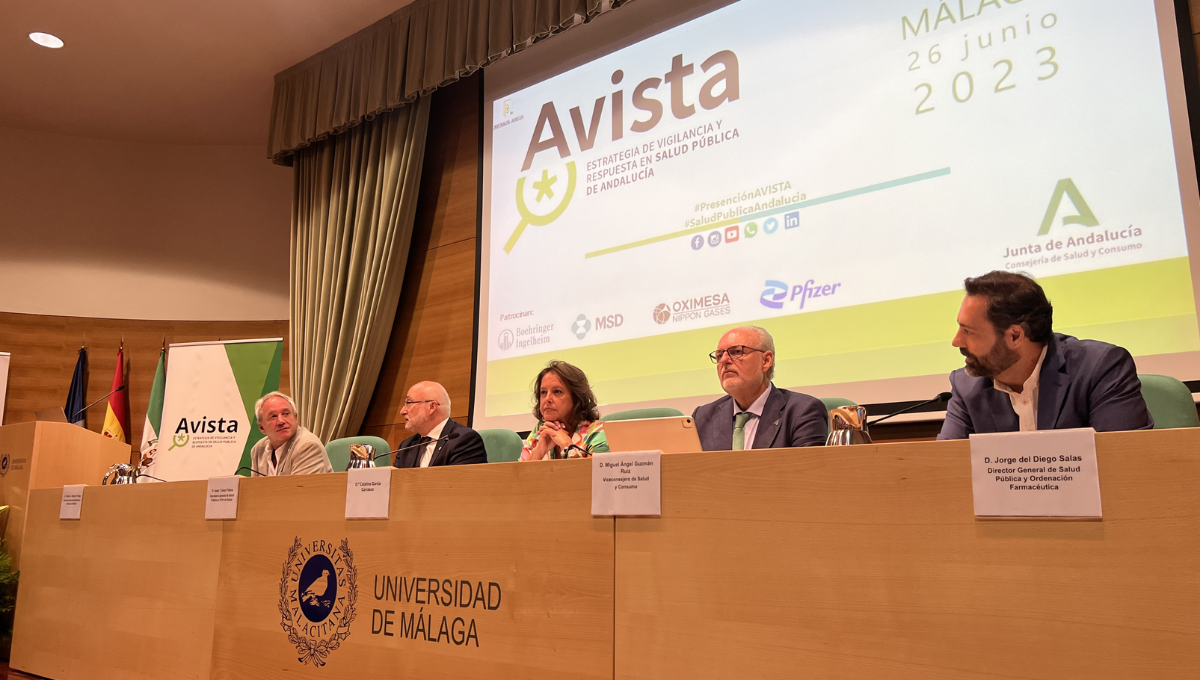 La consejera de Sanidad de Andalucía, Catalina García, durante la presentación de AVISTA. (Foto SAS)
