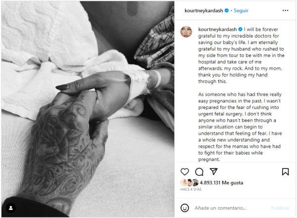 Kourtney Kardashian en Instagram, sobre la operación fetal de su bebé (Foto. @kourtneykardash)