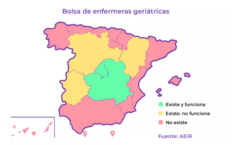 Mapa enfermería geriátrica en España.