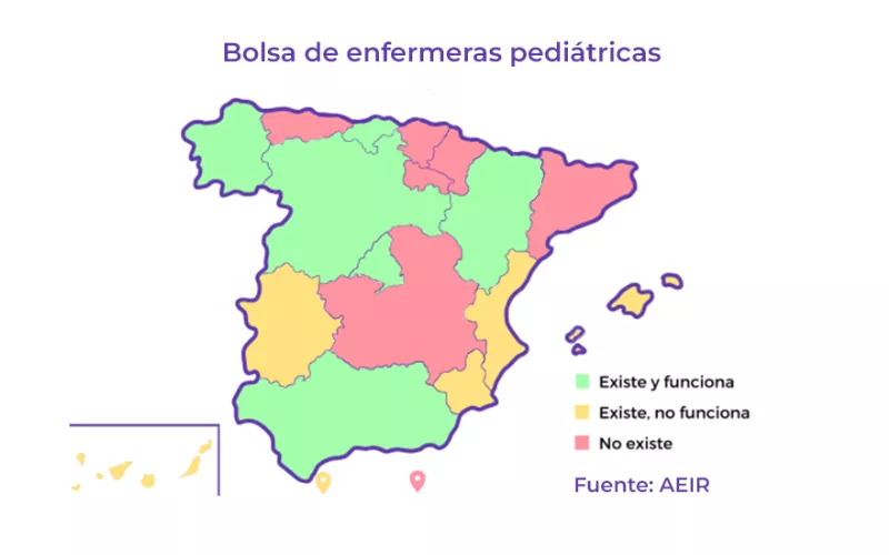 Mapa enfermeras pediátricas en España. (AEIR)