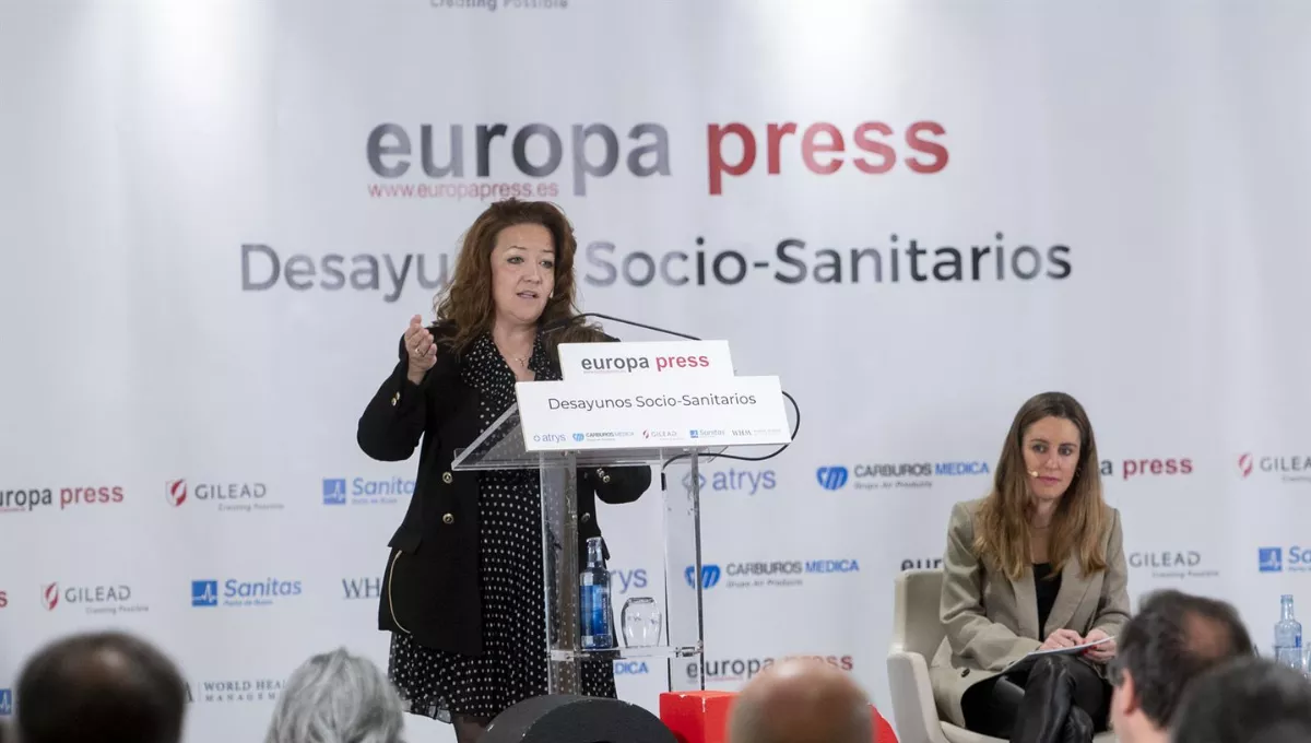La consejera de Sanidad de la CAM, Fátima Matute, durante un acto de Europa Press. (EP)