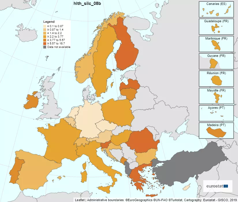 Mapa de Europa con los ratios de personas que no pudieron acceder a la atención médica