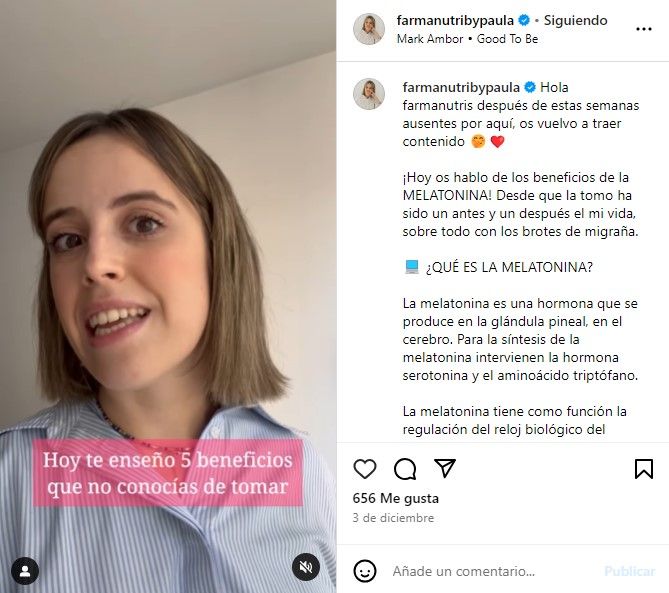 Paula Martín Clares en Instagram (@farmanutriconsejo)