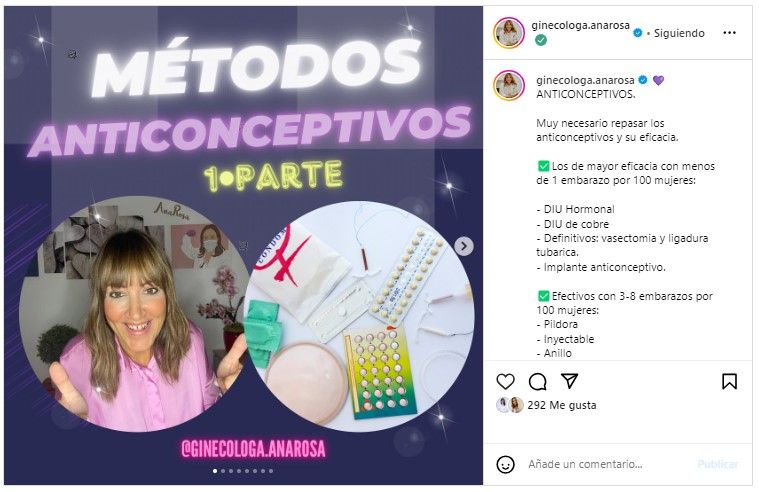 La ginecóloga Ana Rosa Lucena en Instagram (Foto. @ginecologa.anarosa)
