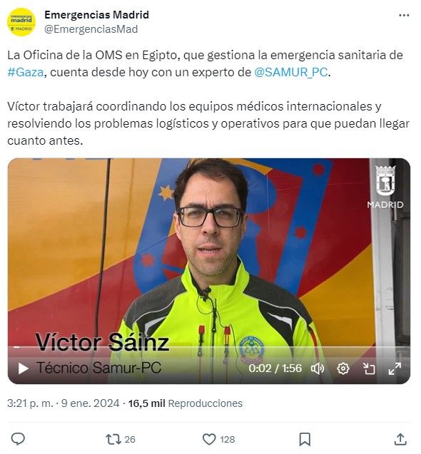 Publicacion en X de Emergencias Madrid