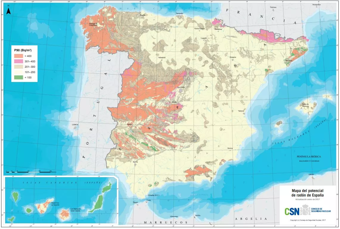 Mapa de concentración de radón en España