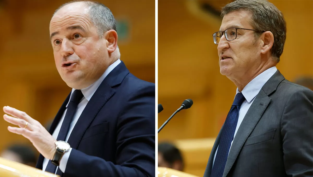 Emilio Sáez (PSOE) y Alberto Núñez Feijóo (PP) durante el debate para reformar la Constitución