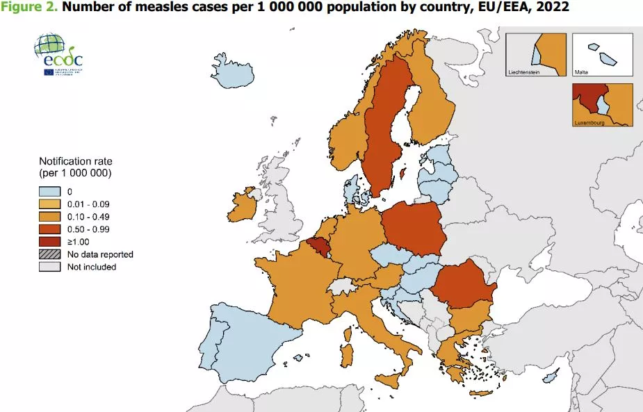 Casos de sarampión en Europa 2022