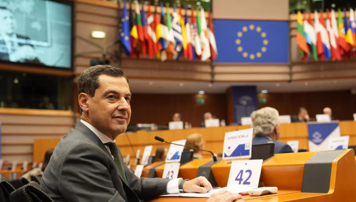 El presidente de Andalucía, Juanma Moreno, en el Prlamento Europeo. (EP)