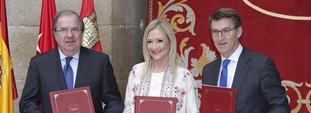 De izq. a der.: Juan Vicente Herrera, Cristina Cifuentes y Alberto Núñez Feijóo, presidentes de Castilla y León, Comunidad de Madrid y Galicia.