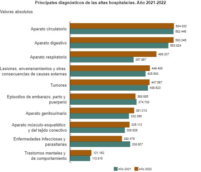 Principales diagnósticos de las altas hospitalarias. Año 2021-2022