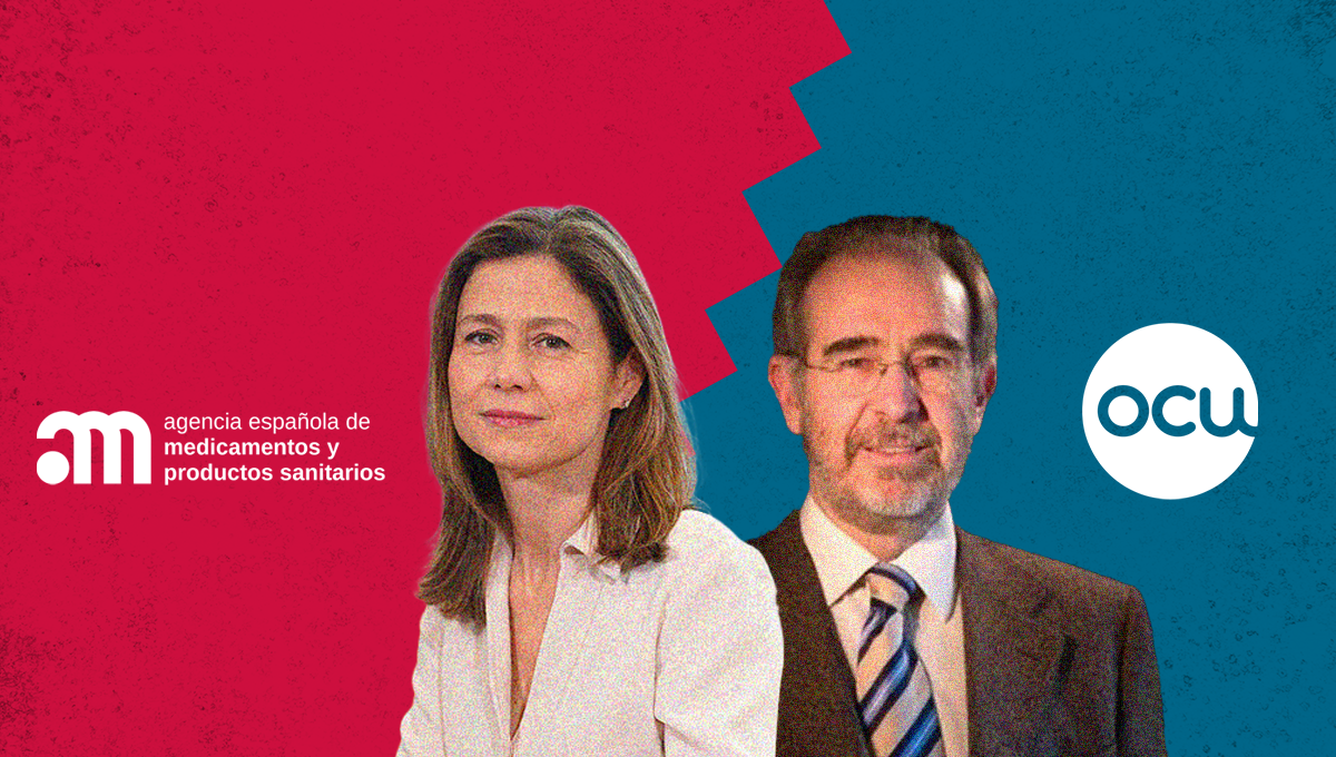 María Jesús Lamas Díaz, directora de la AEMPS, y Miguel Ángel Feito Hernández, presidente de la OCU (Foto. Fotomontaje Estetic)