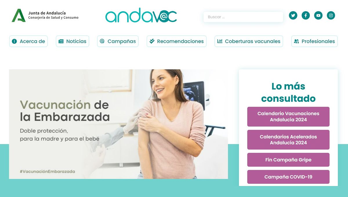 Web Andavac (Foto. Consejería de Salud y Consumo Andalucía)