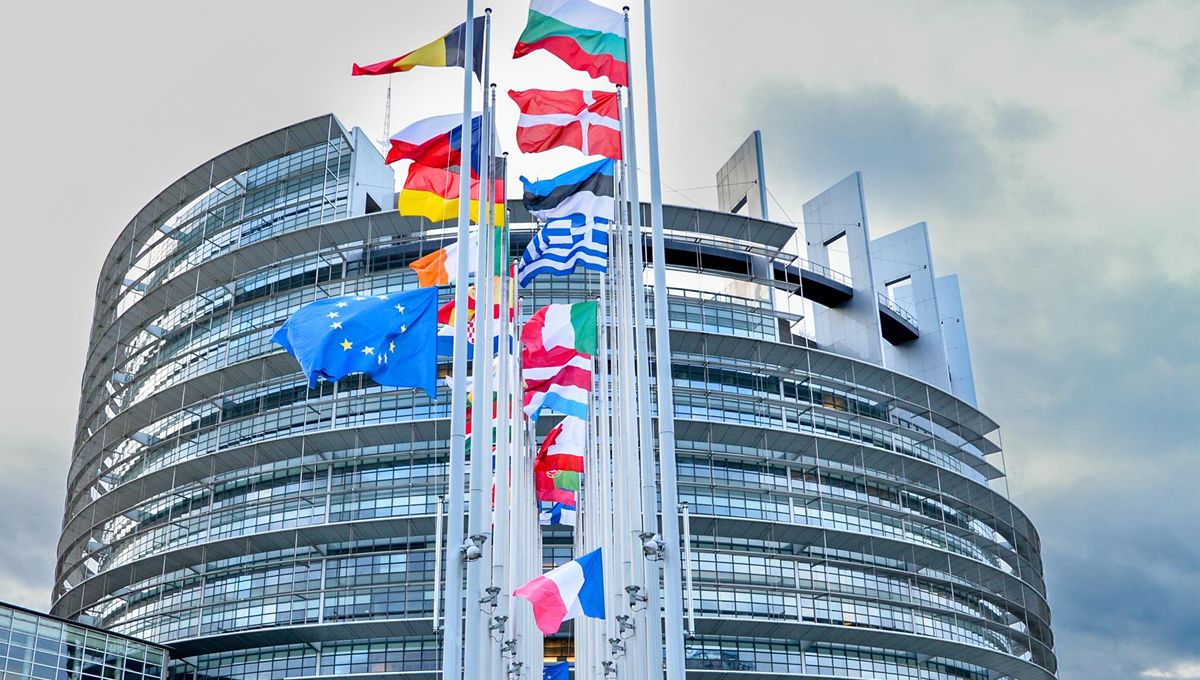 Banderas frente a la sede del Parlamento Europeo en Estrasburgo (foto: EP)