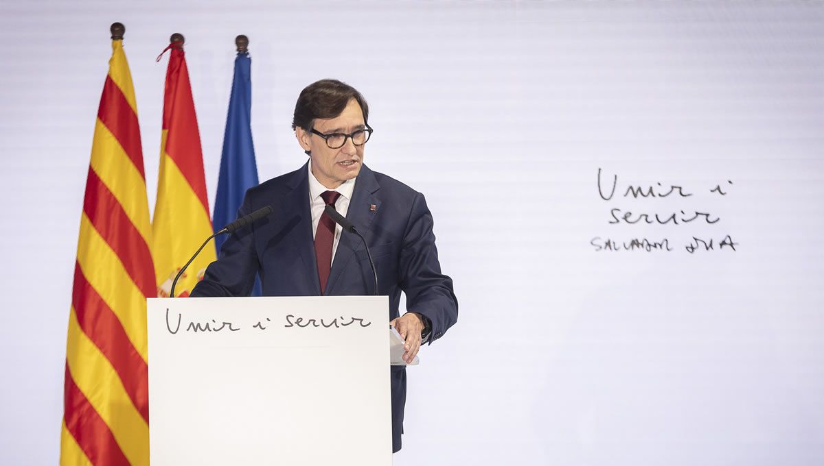 Salvador Illa y su lema "Unir y servir", uno de los lemas del PSC para las elecciones catalanas. (PSC)