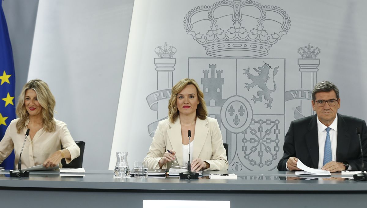 Yolanda Díaz, Pilar Alegría y José Luis Escrivá en consejo de Ministros (foto: Pool Moncloa)