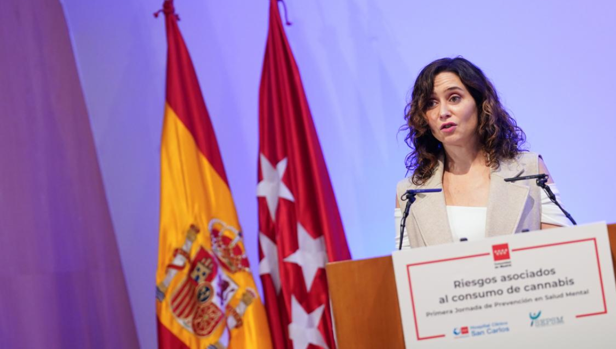 La presidenta madrileña, Isabel Díaz Ayuso, durante la jornada de salud mental. (EP)