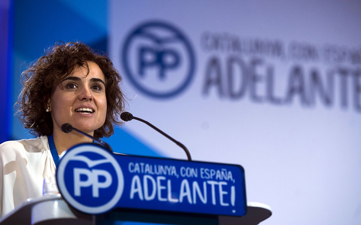 Dolors Montserrat, interviniendo en un acto del PP de Cataluña.