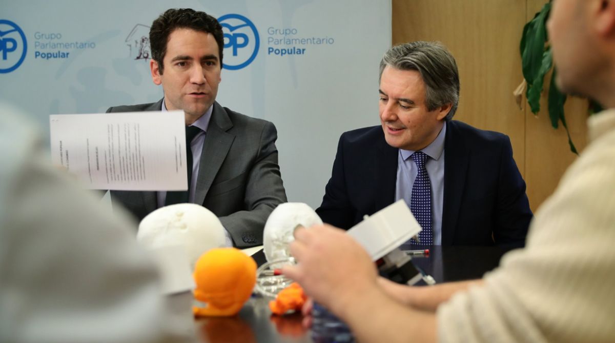 Los portavoces adjuntos del PP, Teodoro García y Rubén Moreno, presentando la iniciativa.