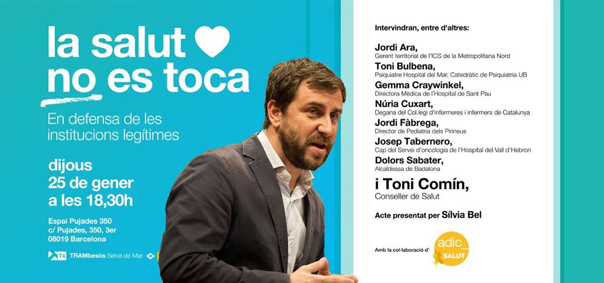 Imagen del cartel que anuncia el acto en el que participará Toni Comín este próximo jueves.