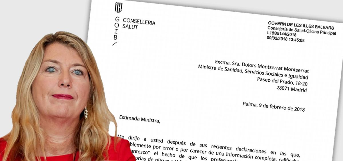 Patricia Gómez, consejera de Salud balear, responde a la ministra en una carta.