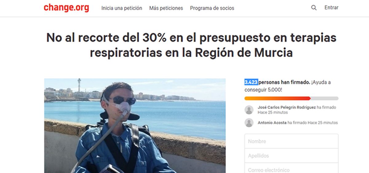 Inician una campaña en Change.org para que declaren nulo el consurso de oxigenoterapia de Murcia