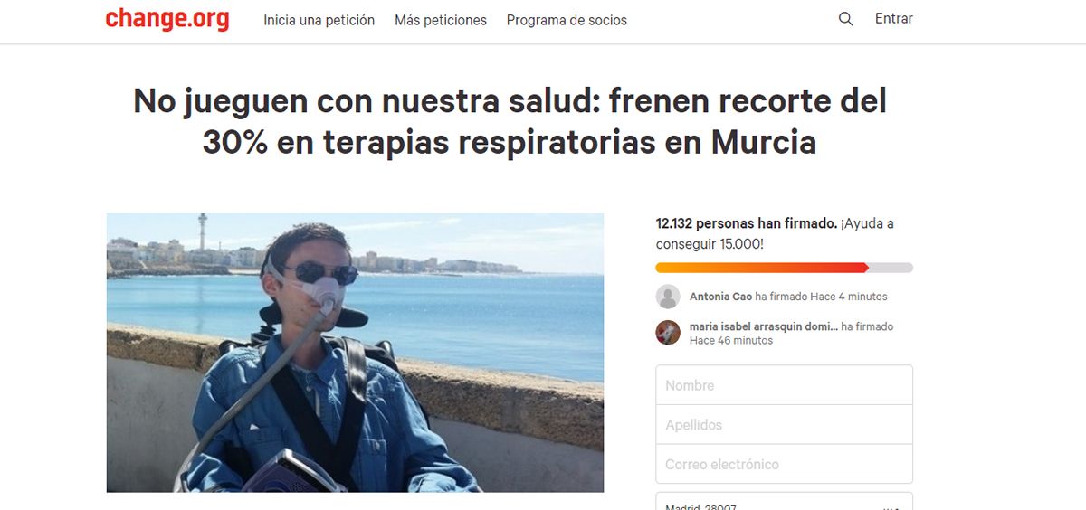 La campaña contra el concurso de oxigenoterapia de Murcia supera las 12.000 firmas
