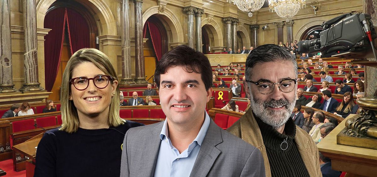 Elsa Artadi, Sergi Sabriá y Carles Riera, portavoces de Junts per Catalunya, ERC y la CUP en el Parlament.