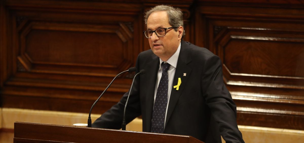 Quim Torra, candidato para presidir la Generalitat de Cataluña, durante su discurso en el Parlament.