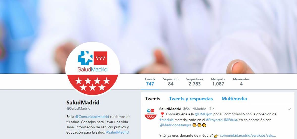 El perfil de Salud en Twitter @SaludMadrid suma cerca de dos millones de impresiones desde febrero