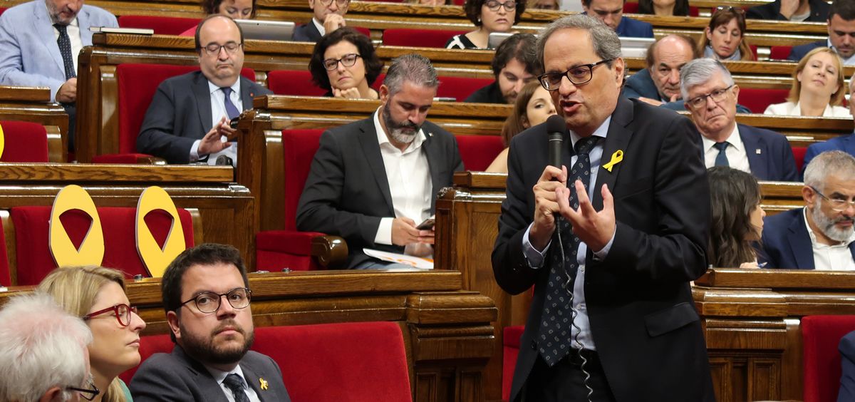Quim Torra, presidente de la Generalitat, durante una intervención en el Parlament.