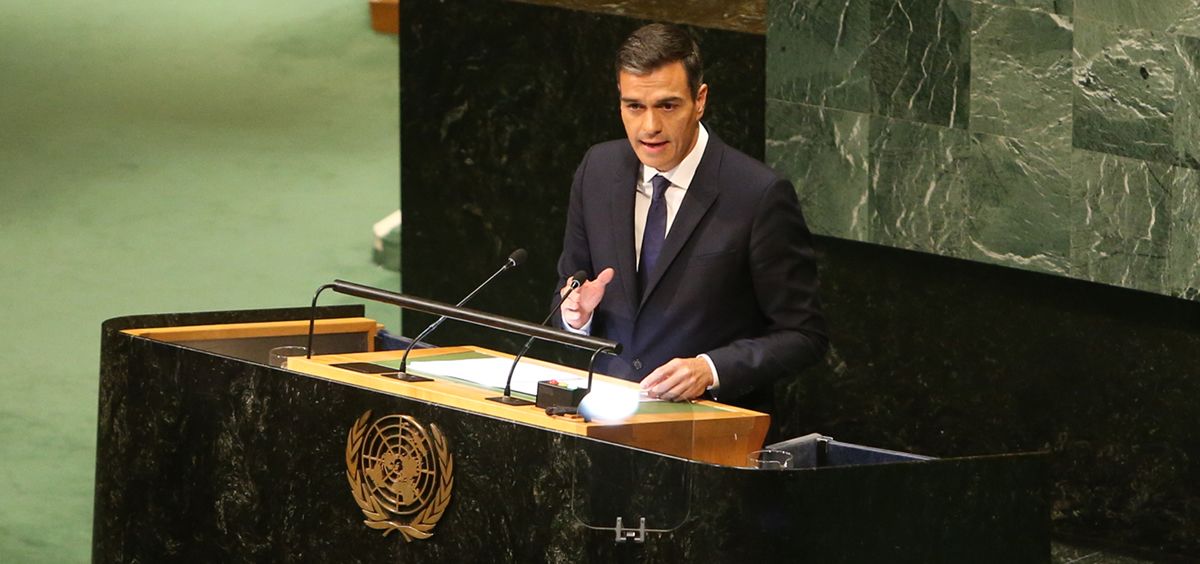 El presidente del Gobierno, Pedro Sánchez, durante su intervención ante la Asamblea General de Naciones Unidas.