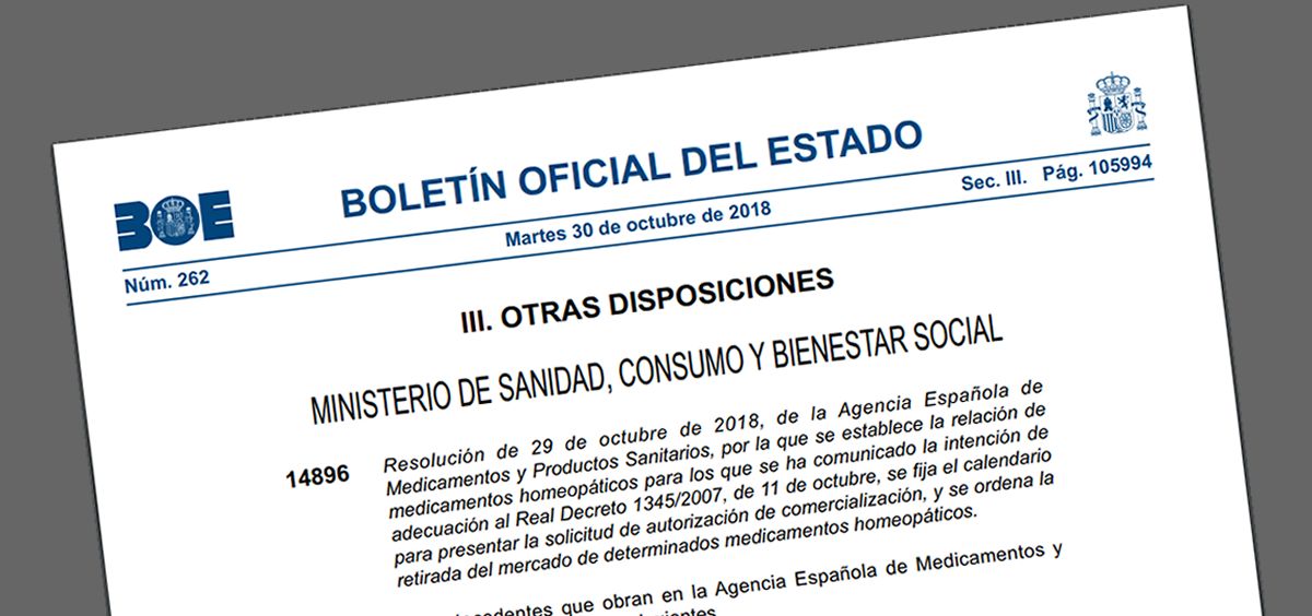El Boletín Oficial del Estado (BOE) ha publicado la resolución de la Aemps sobre medicamentos homeopáticos.