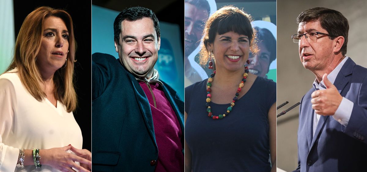Candidatos a la presidencia de la Junta de Andalucía Susana Díaz (PSOE), Juanma Moreno (PP), Teresa Rodríguez (Adelante Andalucía) y Juan Marín (Ciudadanos).