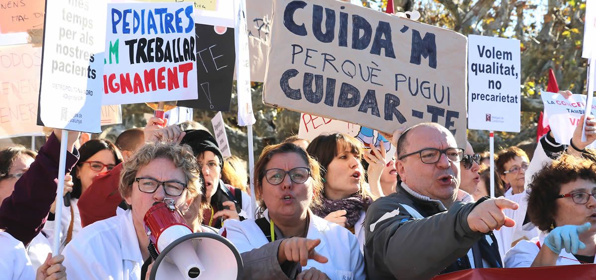 Imagen de los sanitarios catalanes durante su tercera jornada de huelga.