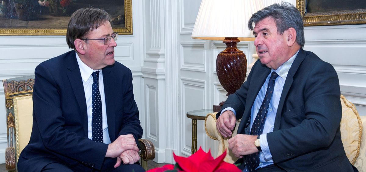 Ximo Puig, presidente de la Generalitat Valenciana, junto a Carlos Bastarreche, embajador de España en Reino Unido.