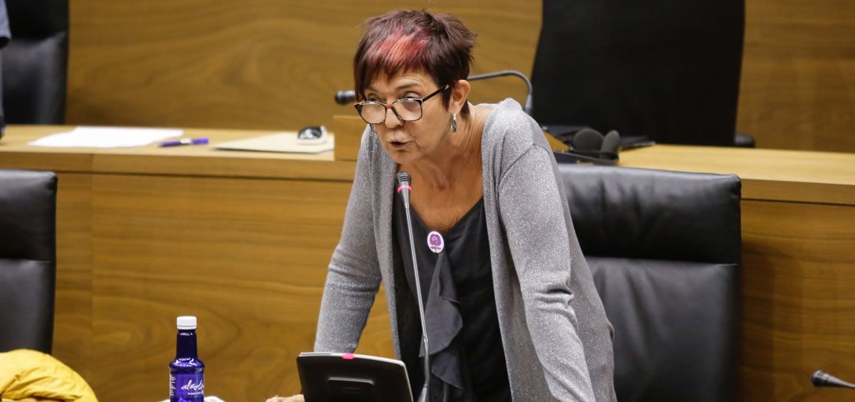 Tere Sáez, del Grupo Podemos-Ahal Dugu, durante una intervención en el Parlamento de Navarra